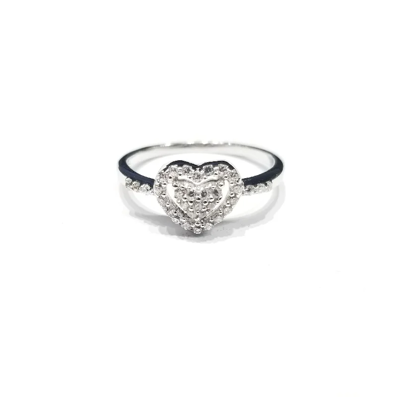 women's rings with cubic zirconia -Heart Shaped CZ Ring (Sterling Silver)