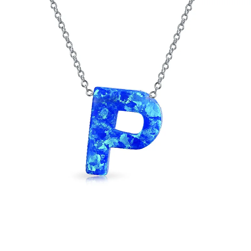 women's necklaces with delicate chain -Blue Celestial Crescent Opal Pendant Necklace A-Z Sterling Silver Initials