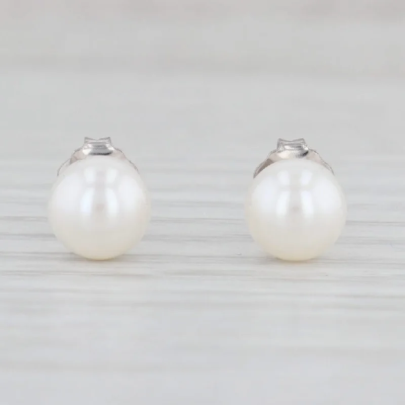 women's earrings with beautiful finish -New Cultured Pearl Stud Earrings 14k White Gold 6.5mm Round Bead Solitaires