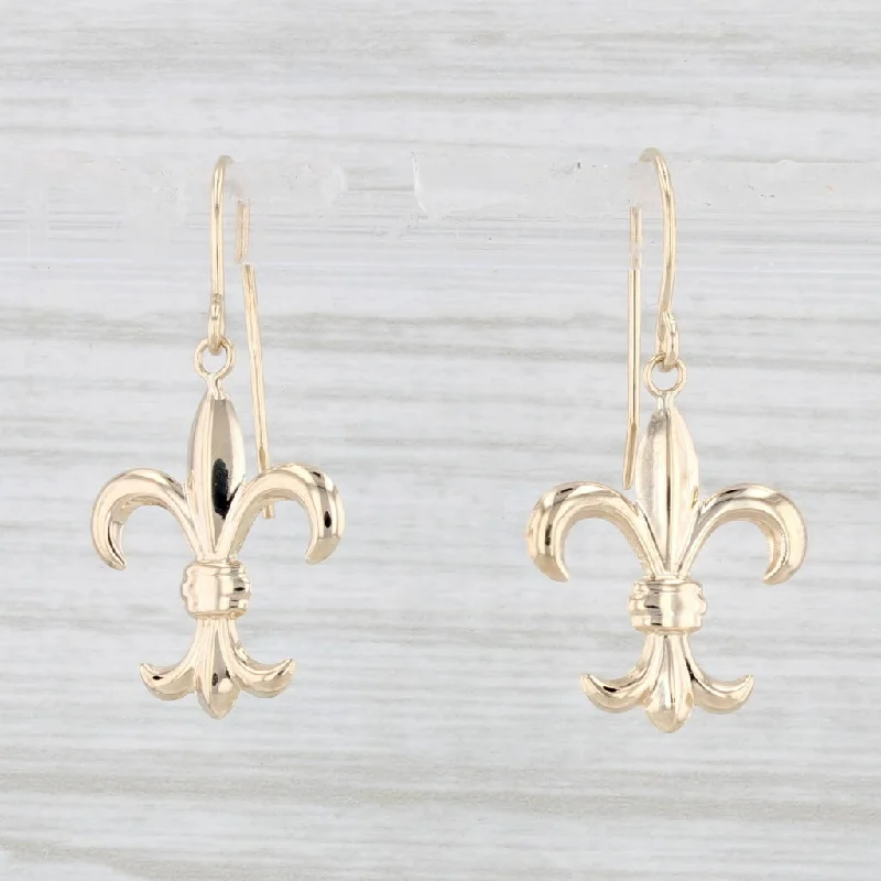 women's earrings with sapphire -Fleur De Lis Dangle Earrings 14k Yellow Gold Hook Posts