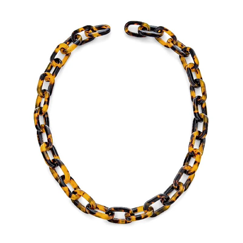 women's necklaces with infinity charm -Stylish Golden Brown Oval Chain Link Faux Tortoise Shell Necklace 18 Inch