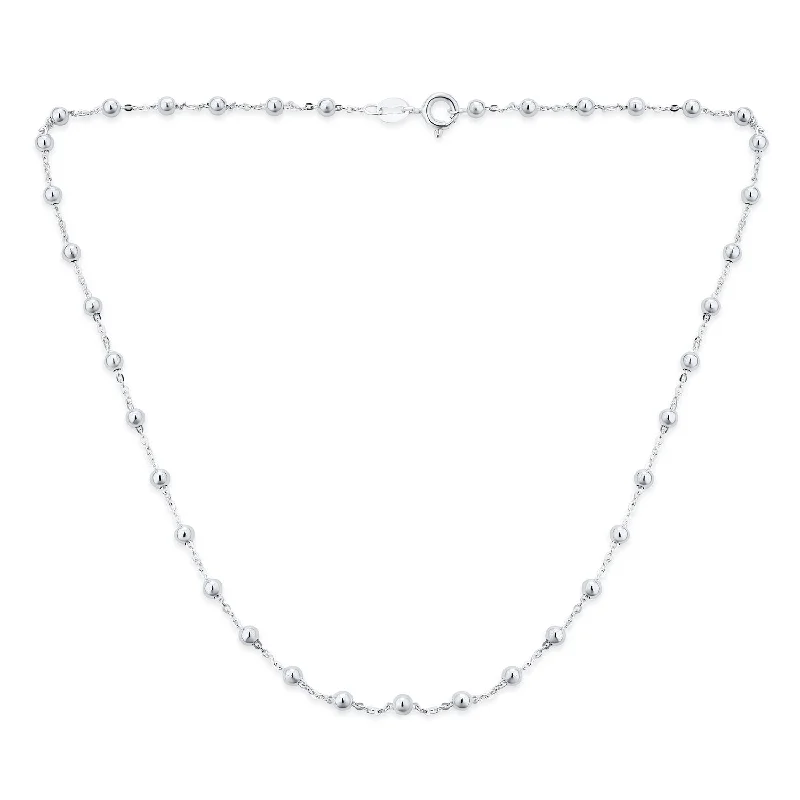 women's necklaces diamond -Traditional Dainty Sterling Silver Strand Necklace with Round Beads 16-20 Inch