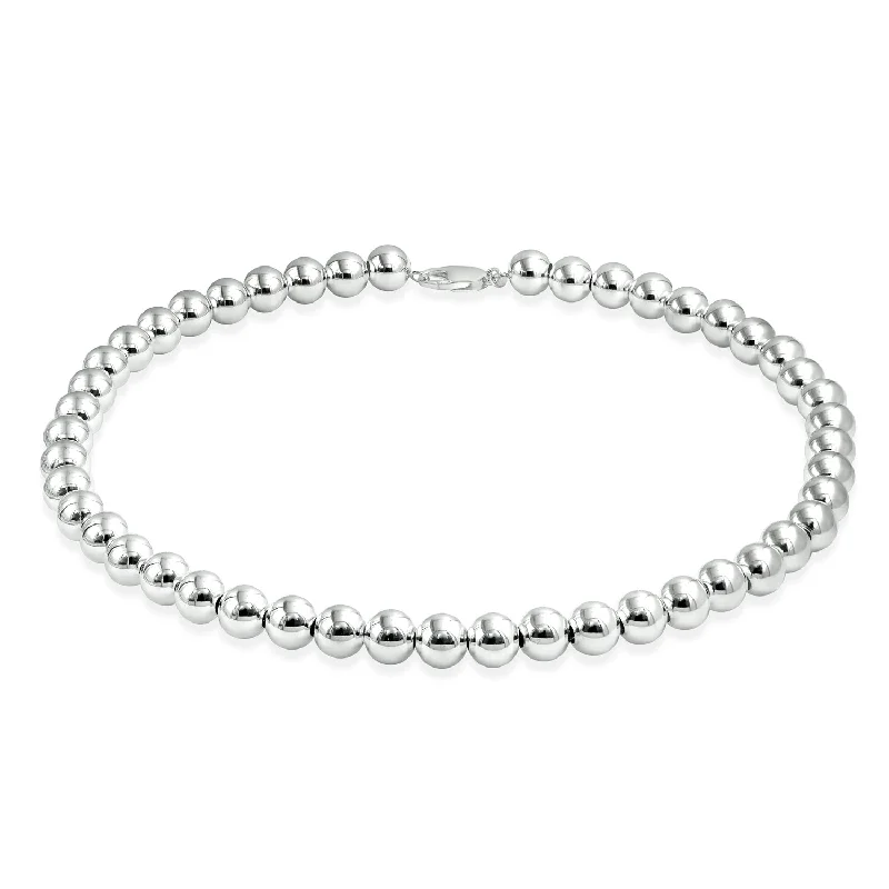 women's necklaces with chunky chain -Classic 10MM Sterling Silver Ball Bead Strand Necklace 18 Inch Polished Shine