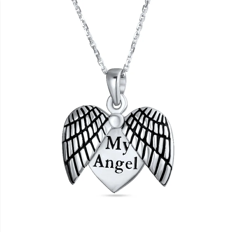 women's necklaces with shiny gold -Saying MY ANGEL Heart Locket Necklace Pendant for Daughter in Sterling Silver