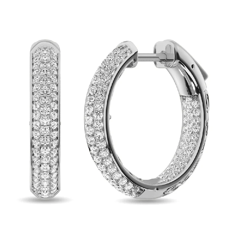 women's earrings with stud design -Diamond 1 1/6 ct tw Hoop Earrings in 14K White Gold