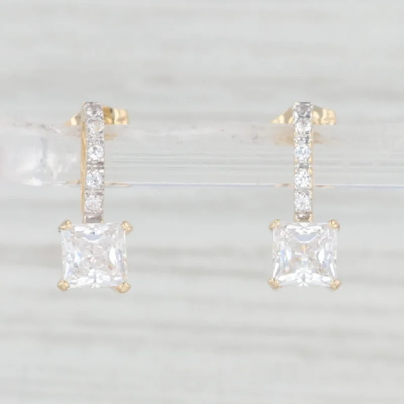 women's earrings with hammered design -1.60ctw Princess Cubic Zirconia Drop Earrings 14k Yellow Gold