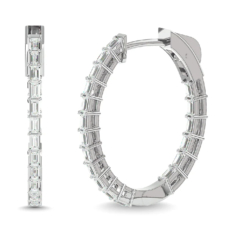 women's earrings with geometric shapes -Diamond 1/3 Ct.Tw. Baguette Hoop Earrings in 14K White Gold