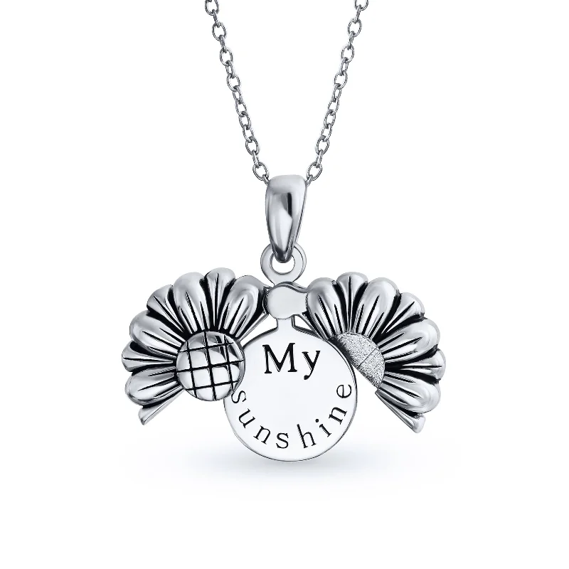 women's necklaces diamond -MY SUNSHINE Words Sunflower Locket Pendant Necklace Sterling Silver