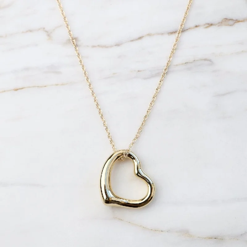 women's necklaces with round stone -14k Open Heart Pendant Necklace