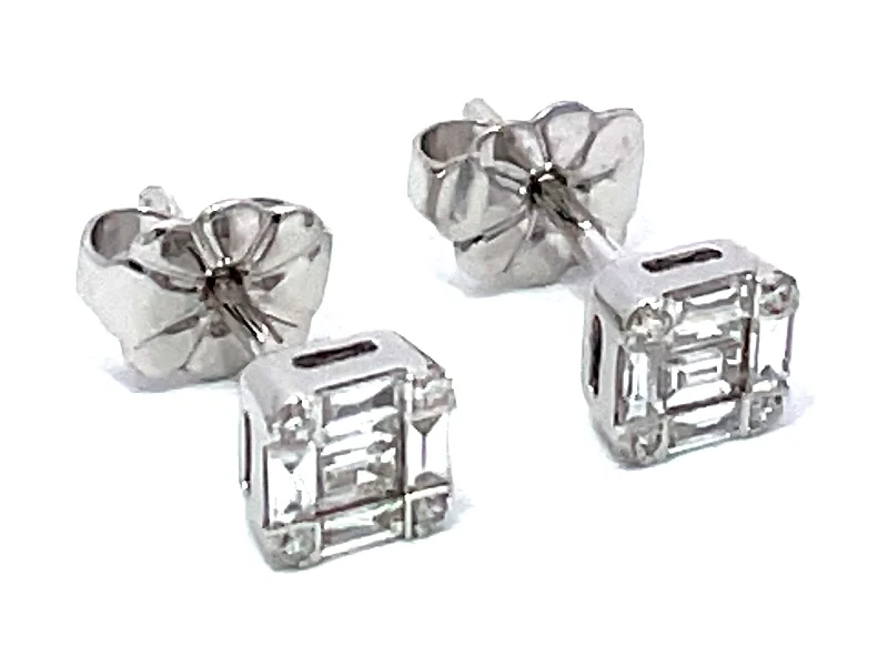 women's earrings with cubic zirconia accents -Lady's White 14 Karat Earrings 0.25tw Baguette Diamonds