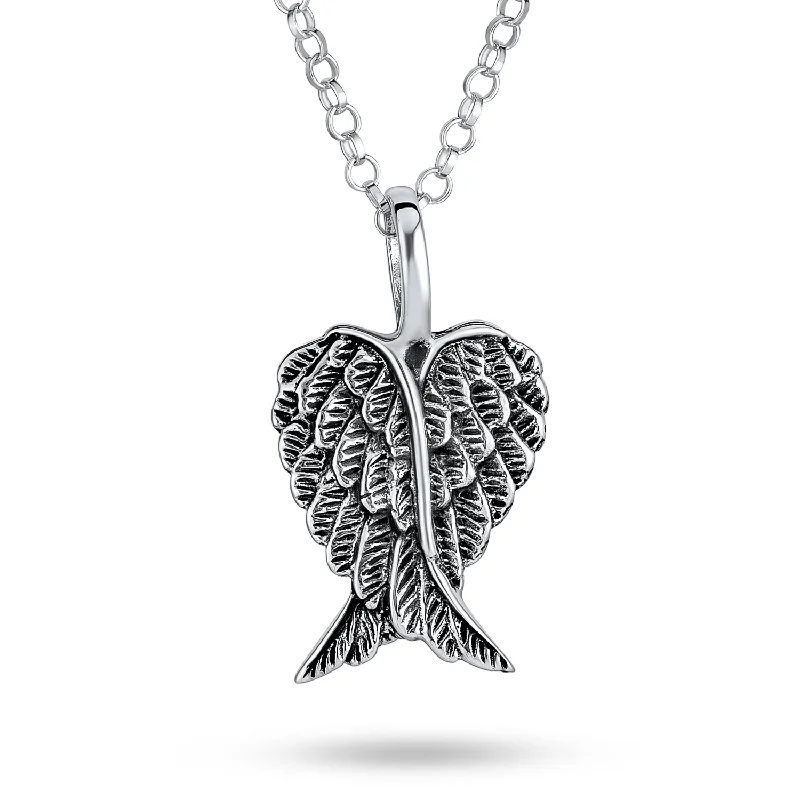 women's necklaces with classic design -Amulet Feathered Heart Angel Wing Pendant Necklace in Antiqued Sterling Silver