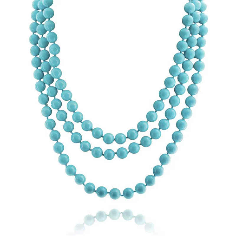 women's necklaces with fine jewelry design -Classic Western Hand Knotted 10MM Bead 70" Long Blue Turquoise Strand Necklace