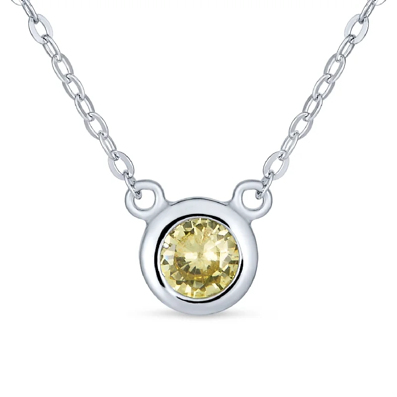 women's necklaces with engraved details -Silver Bezel-Set Round CZ Solitaire Pendant Necklace 2ct