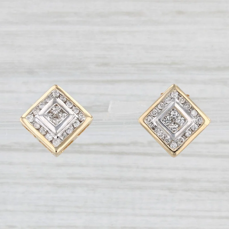 women's earrings with square studs -0.50ctw Diamond Halo Stud Earrings 14k Yellow Gold