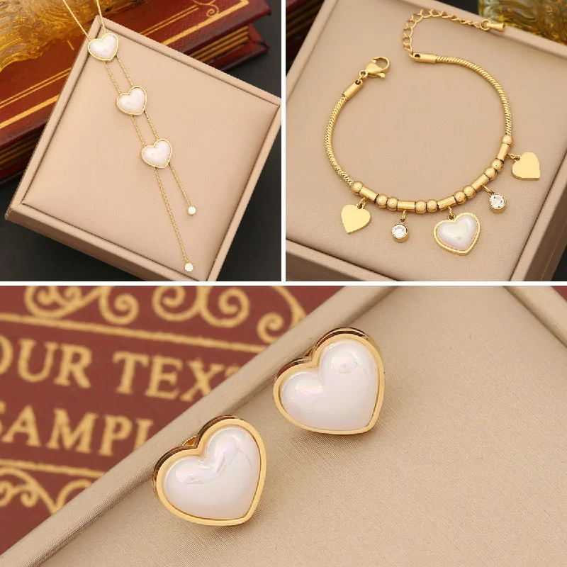 women's bracelets diamond -Wholesale Simple Style Commute Heart Shape Stainless Steel Inlay Artificial Pearls Rhinestones Bracelets Earrings Necklace