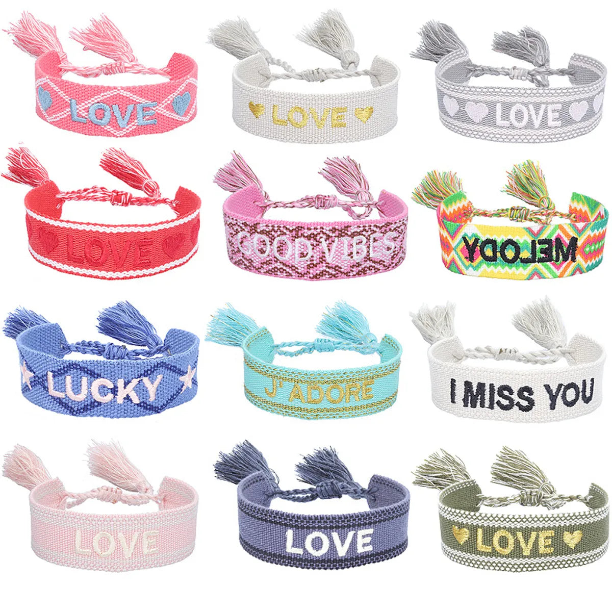 women's bracelets with hammered metal -Fashion Letter Polyester Cotton Embroidery Braid Unisex Bracelets