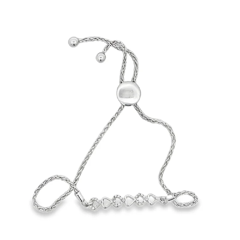 women's bracelets with delicate stone accents -Heart Link .10cttw Diamond Bolo Bracelet .925 Sterling Silver