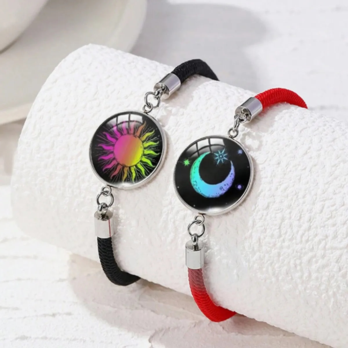 women's bracelets with double band design -Romantic Sweet Simple Style Sun Moon Glass Rope Wholesale Bracelets