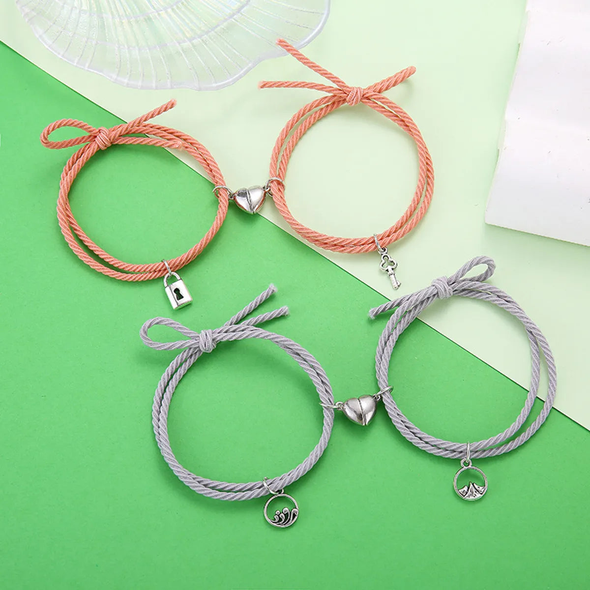 women's bracelets with fine jewelry -Wholesale Jewelry Simple Rubber Band Rope Heart Key Lock Couple Bracelet Set Nihaojewelry