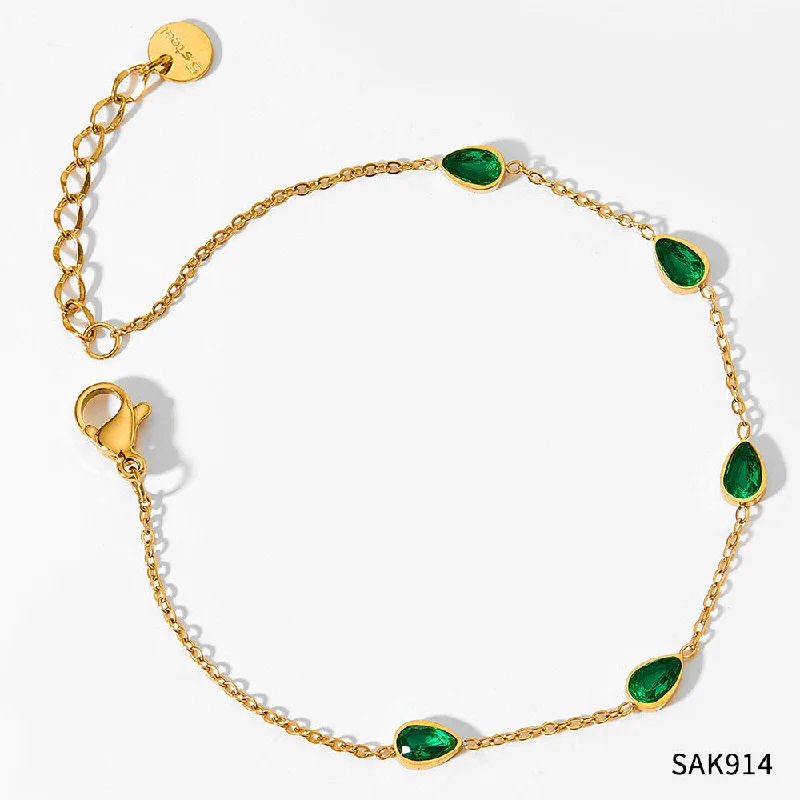 Sak914 Bracelet Gold Green Zirconium