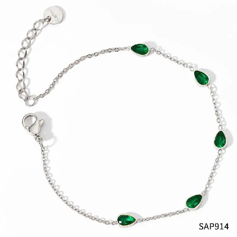 Sap914 Bracelet Silver Green Zirconium