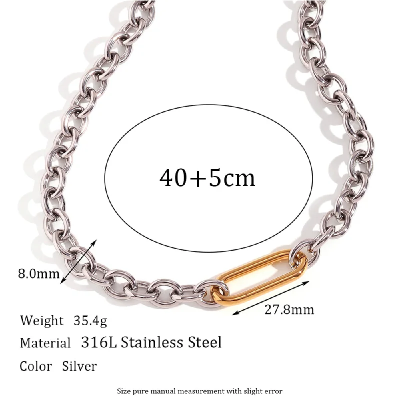 8mm Thick O-Shaped Chain Clip Buckle Stitching Necklace 40cm-Steel Chain Gold Button