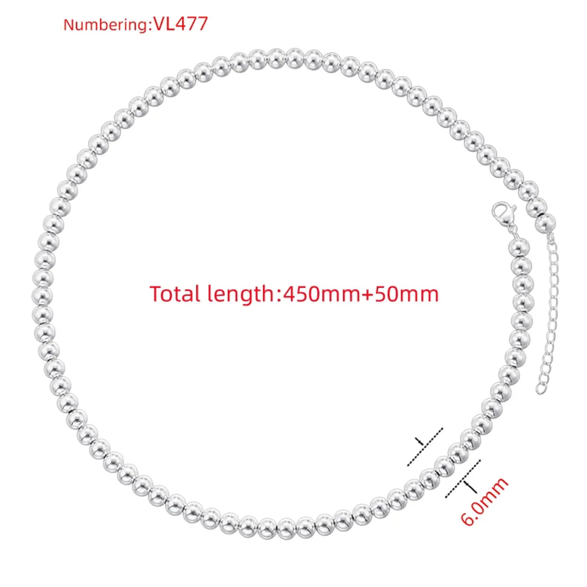 Vl477 White Gold Color 6mm round Beads Necklace