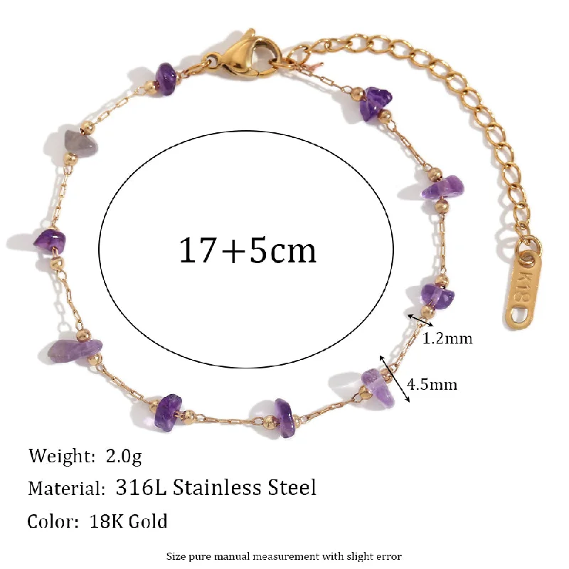 Natural Gravel Handmade Chain Bracelet 17 5-Gold-Amethyst