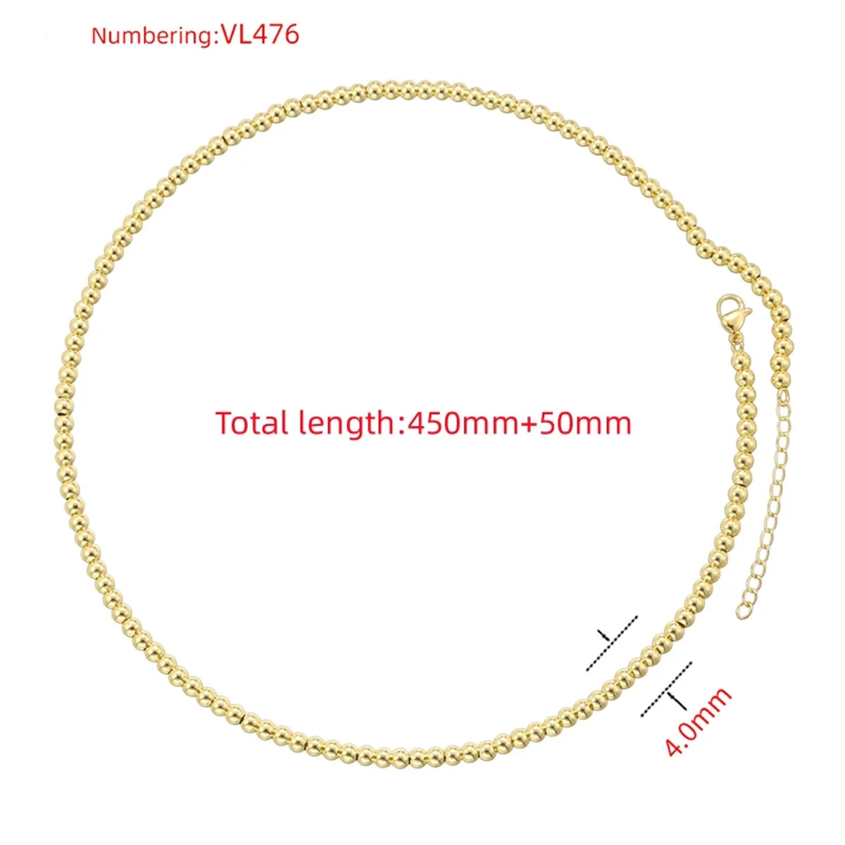 Vl476 Gold 4mm round Beads Necklace