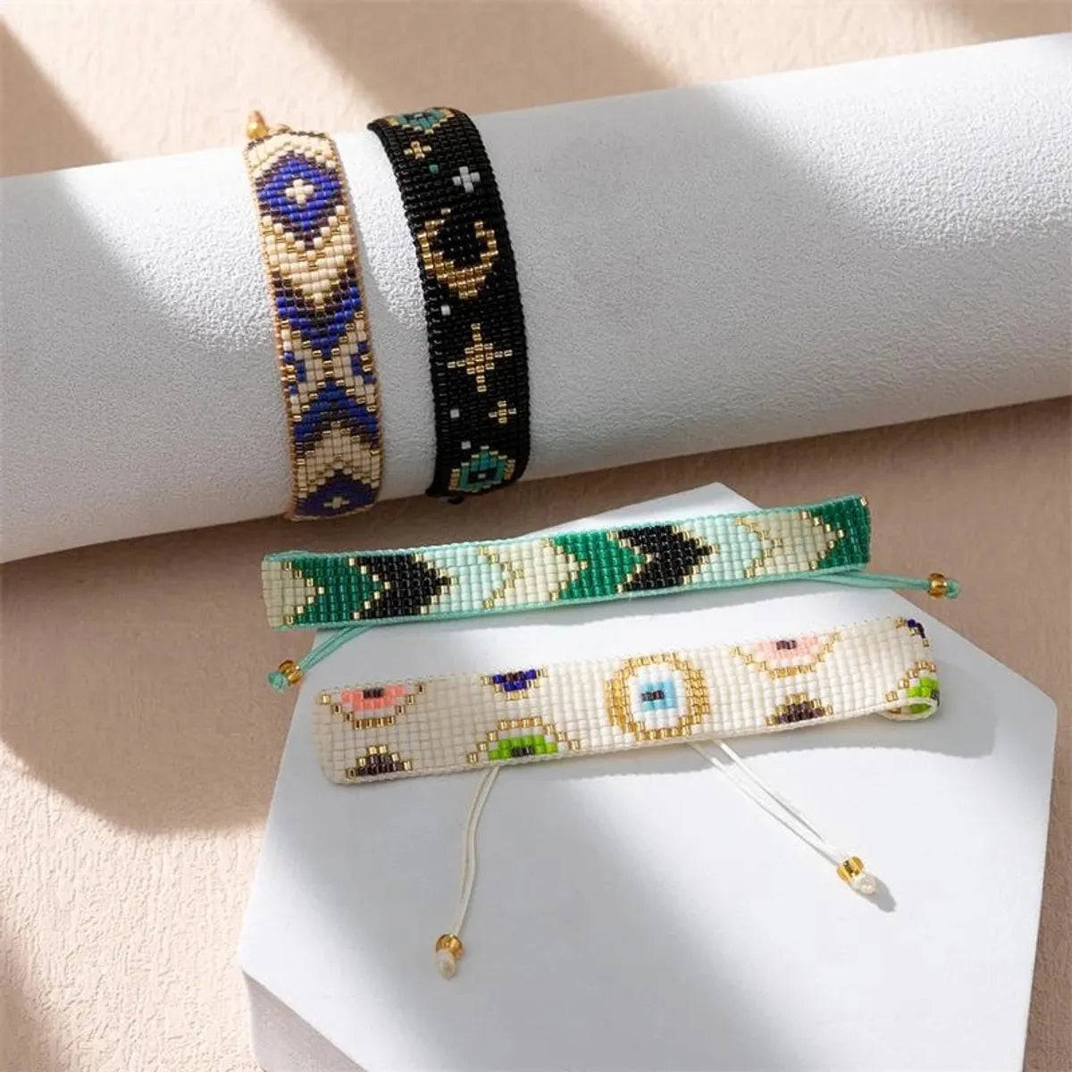 women's bracelets with gold charm -Bohemian Geometric Glass Handmade Women's Bracelets