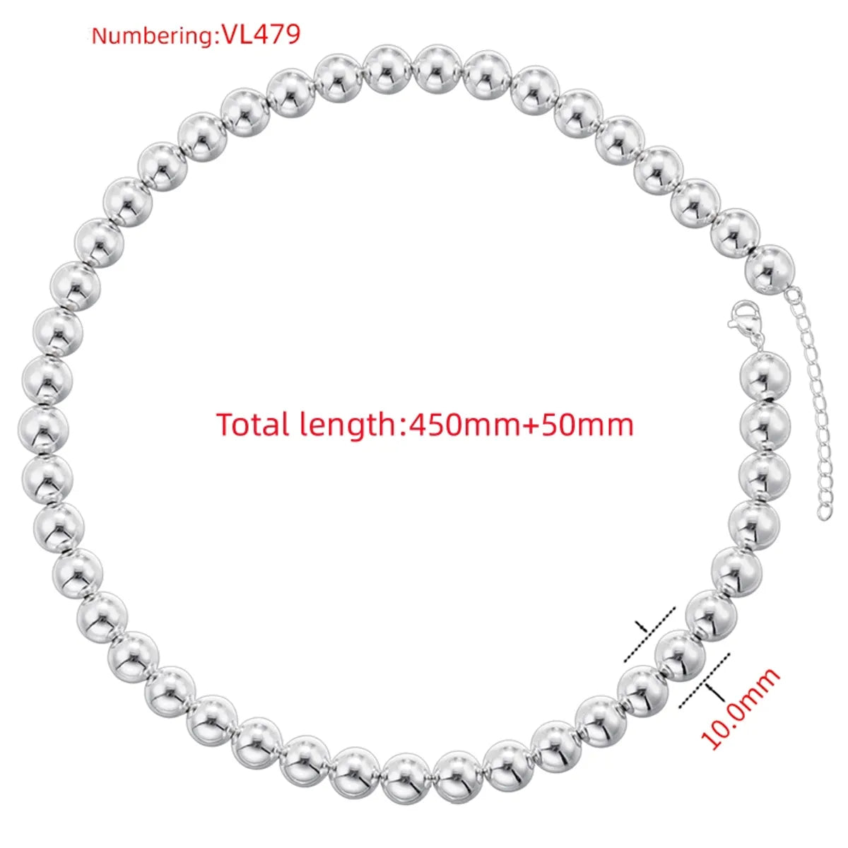 Vl479 White Gold Color 10mm round Beads Necklace