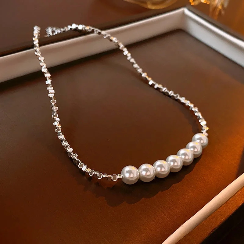 Silver-Broken Silver Baroque Pearl Necklace