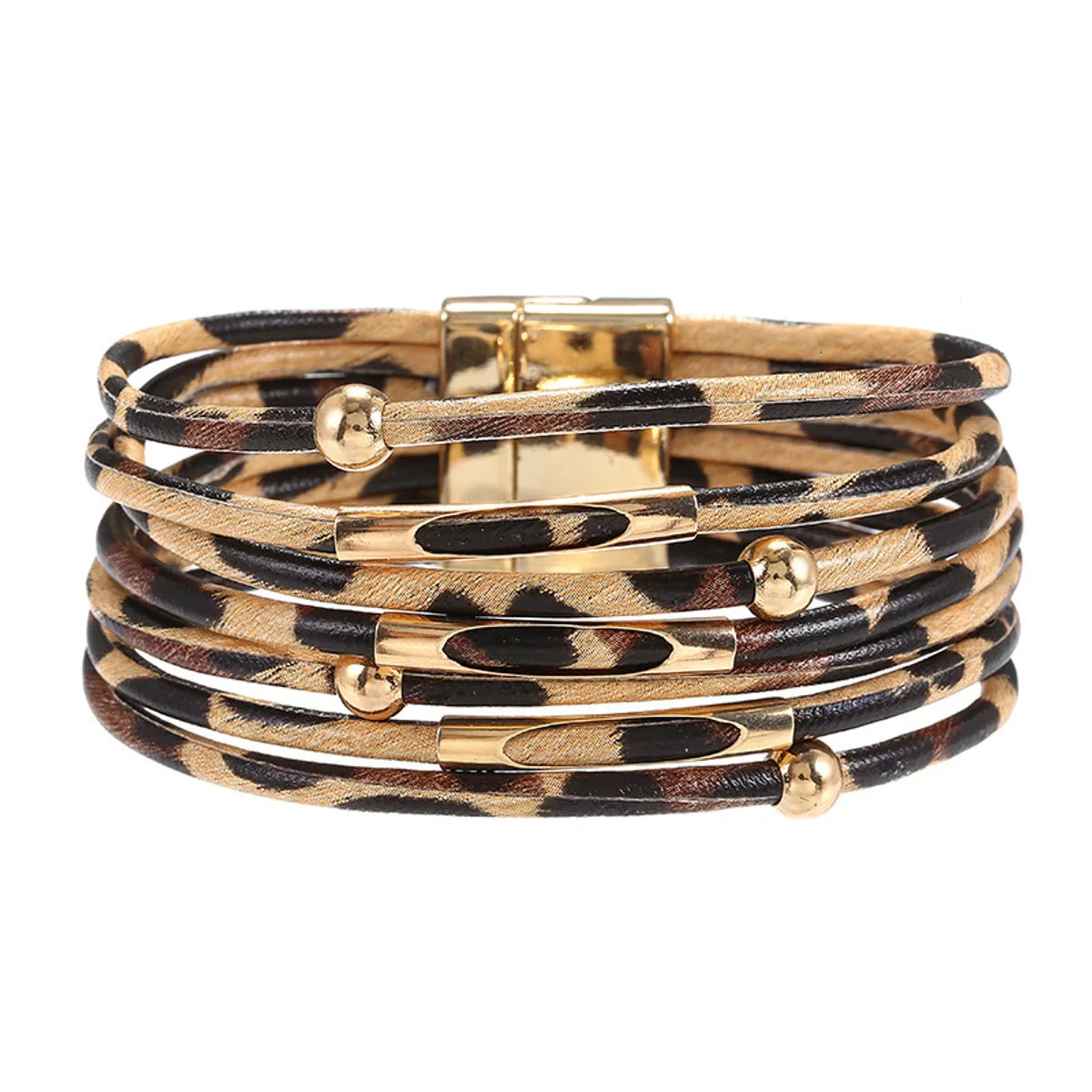 women's bracelets with double band design -Simple Style Leopard Pu Leather Sequins Plating Gold Plated Women's Bracelets