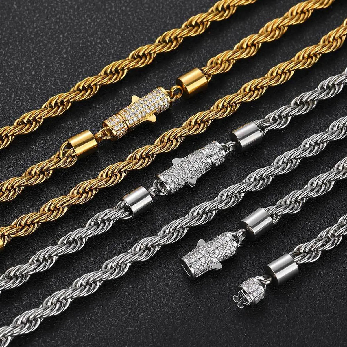 women's bracelets with modern look -Hip-hop Geometric Stainless Steel Plating Zircon Bracelets Necklace