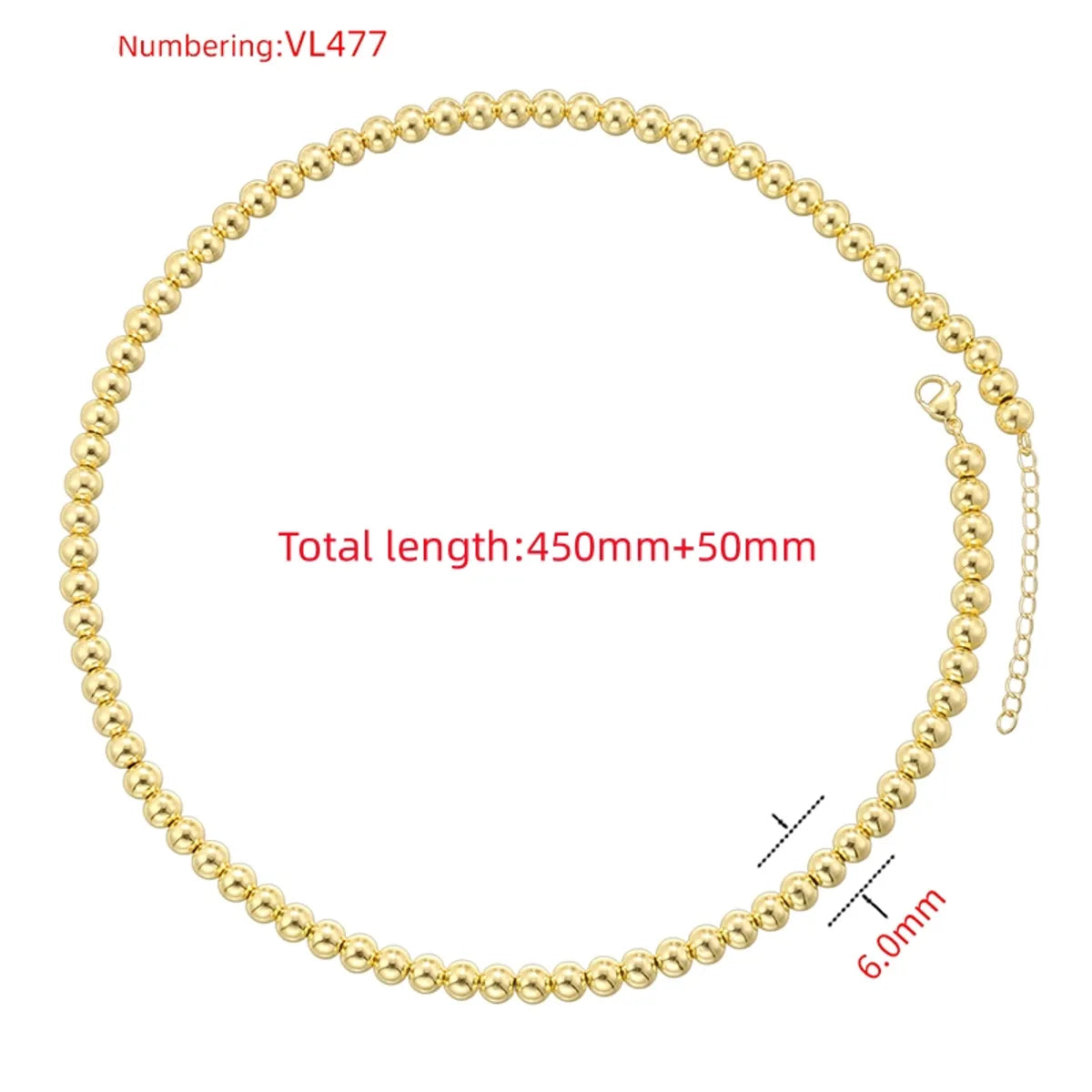 Vl477 Gold 6mm round Beads Necklace