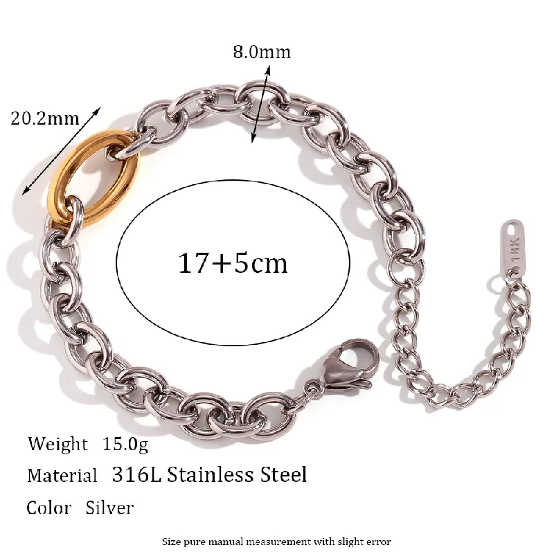 8mm Thick O-Shaped Chain Clip Buckle Stitching Bracelet 17cm-Steel Chain Gold Button