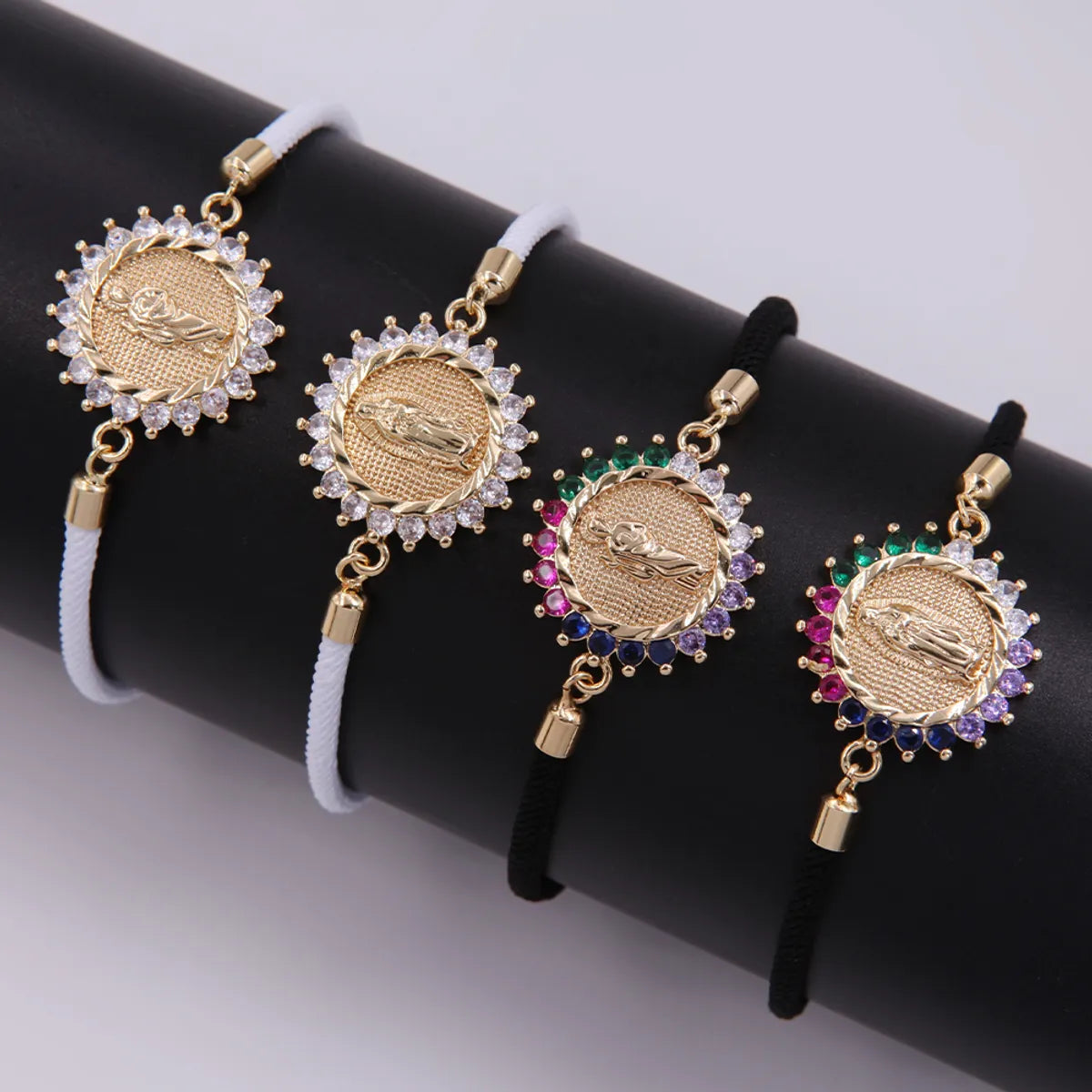 women's bracelets with round gemstone -Classic Style Portrait Rope Copper Plating Inlay Zircon 18k Gold Plated Unisex Bracelets