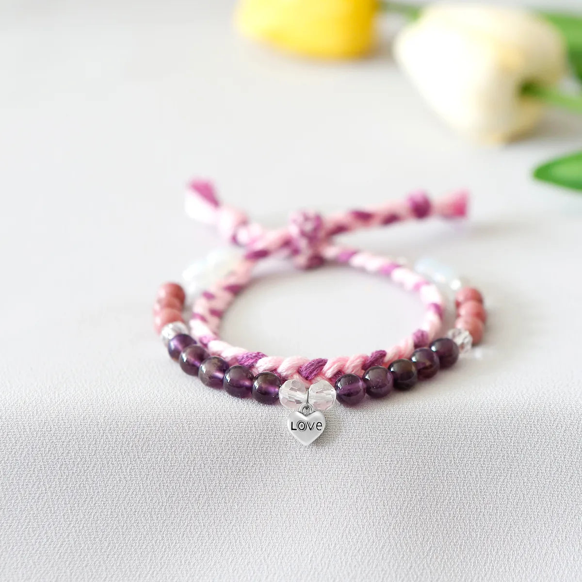 women's bracelets with modern look -IG Style Romantic Letter Heart Shape Natural Stone Rope Beaded Knitting Women's Bracelets