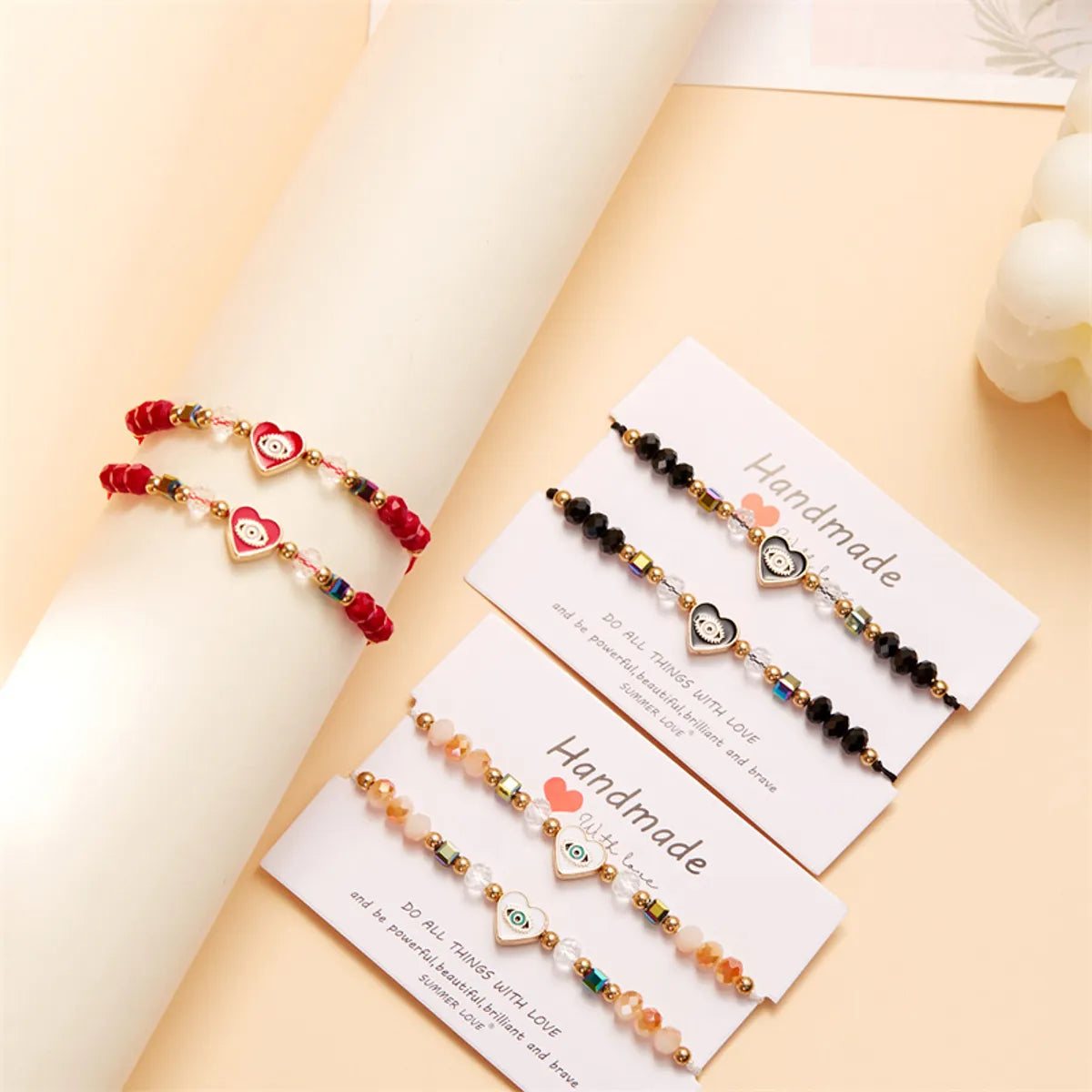 women's bracelets with sapphire -IG Style Simple Style Devil's Eye Heart Shape Rope Zinc Alloy Beaded Couple Bracelets