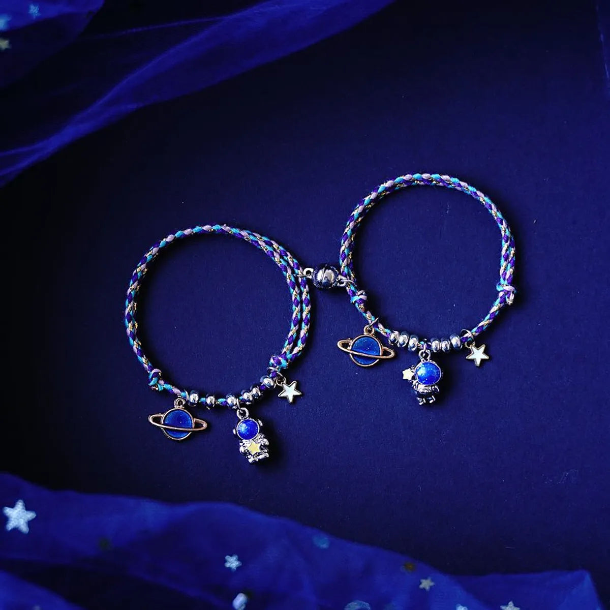 women's bracelets with round charm -Fashion Astronaut Star Alloy Knitting Bracelets