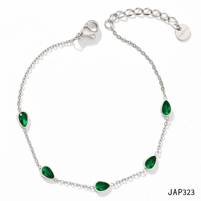 Jap323 Anklet Silver Green Zirconium