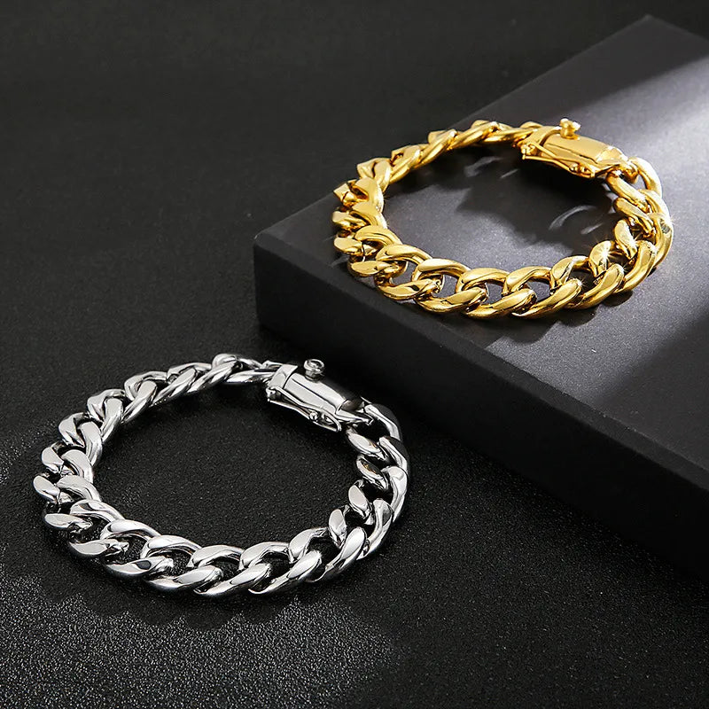 women's bracelets with heart-shaped charms -Classic Style Solid Color Titanium Steel Chain 18K Gold Plated Men'S Bracelets Necklace