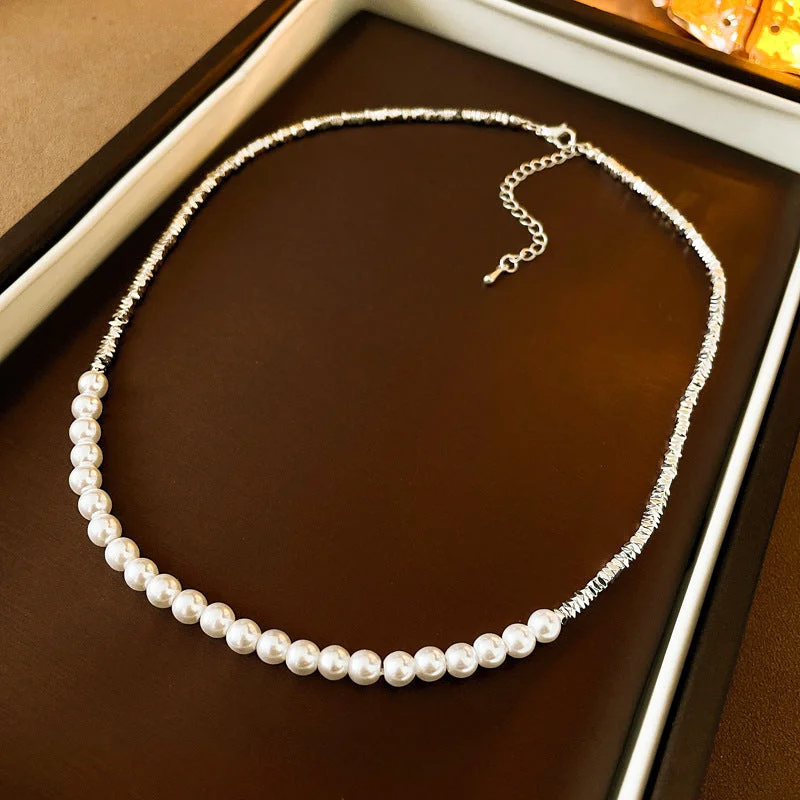 Silver-Broken Silver Baroque Pearl Necklace.