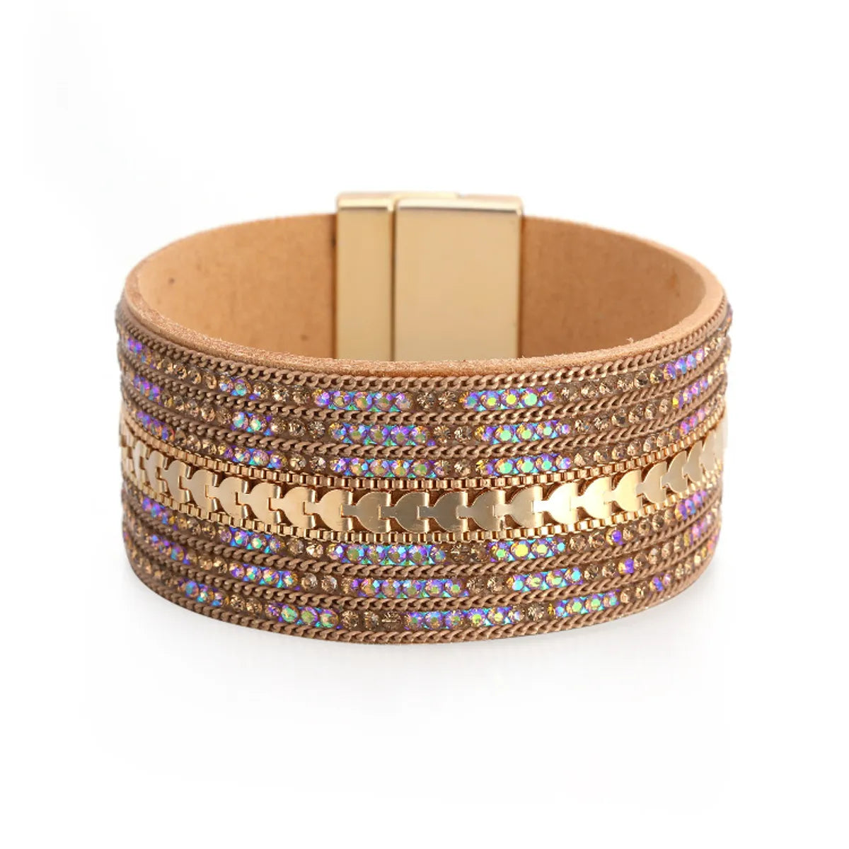 women's bracelets with minimalist gold -Diamond Leather Wide-Sided Magnetic Buckle Bracelet