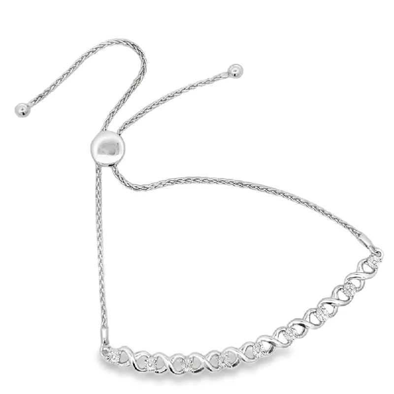 women's bracelets with two-tone metal -Infinity .05cttw Diamond Bolo Bracelet .925 Sterling Silver