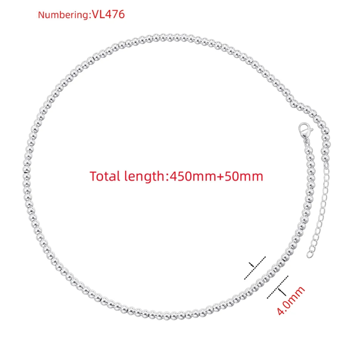 Vl476 White Gold Color 4mm round Beads Necklace