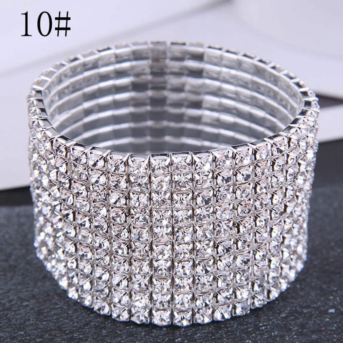 women's bracelets with solid gold -10 Rows Korean Fashion Sweet Metal Inlaid Rhinestone Bridal Accessories Stretch Female Personality Bracelet