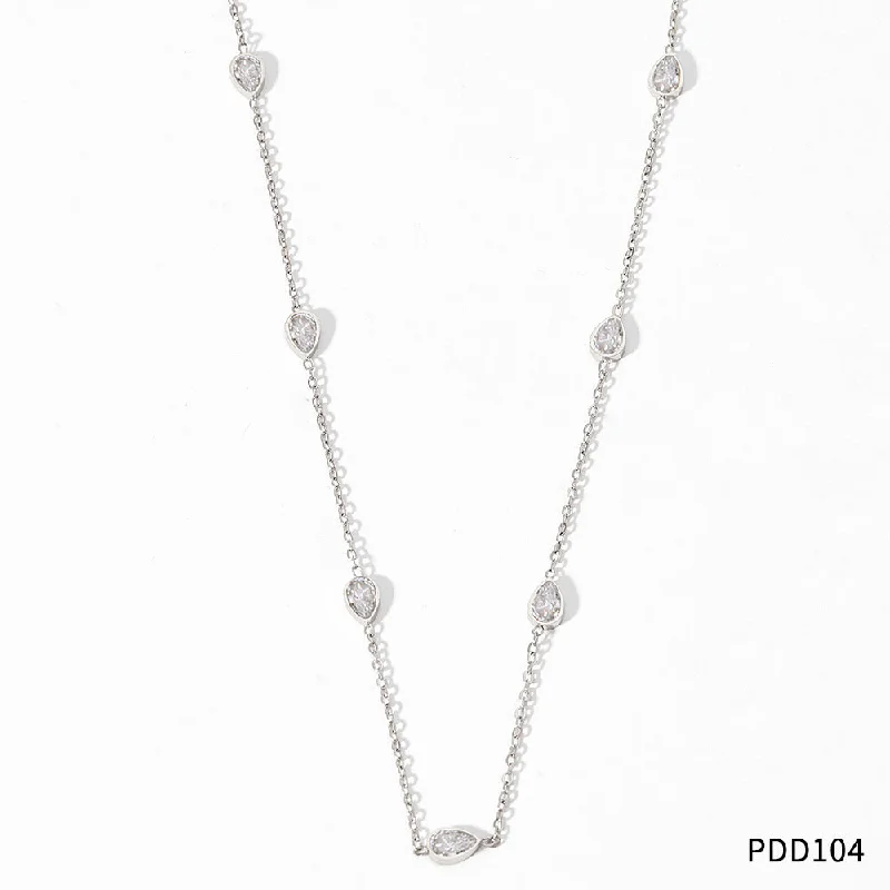 Pdd104 Necklace Silver White Zirconium