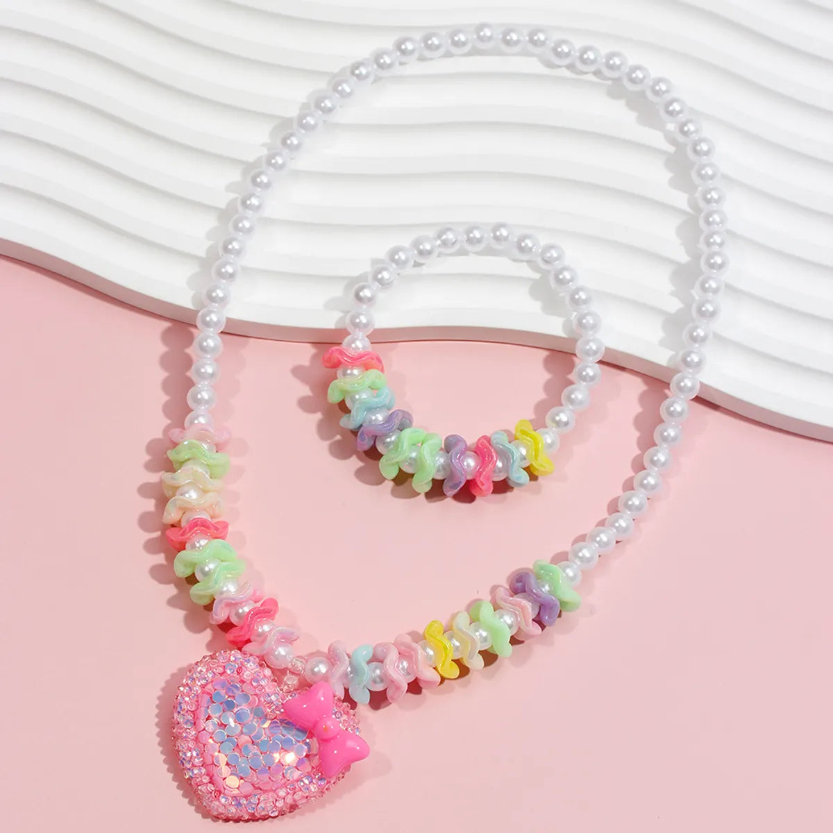 women's bracelets with fine jewelry -Princess Cute Heart Shape Bow Knot Beaded Arylic Resin Girl's Bracelets Necklace