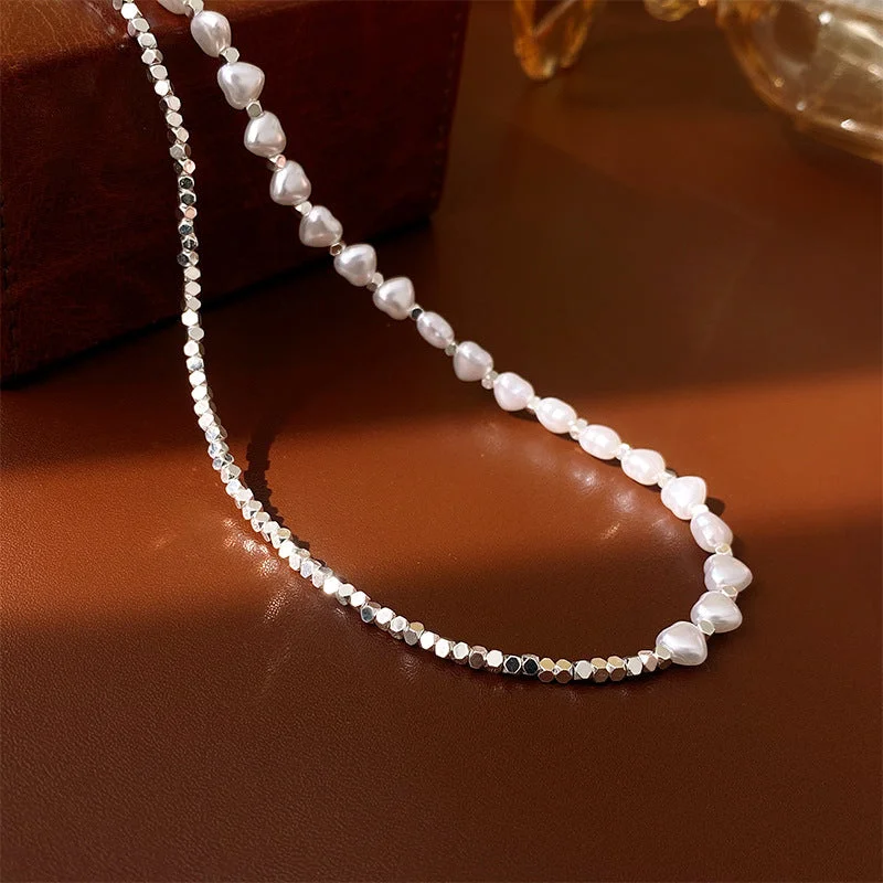 6# Necklace-Broken Silver Love Pearl Stitching